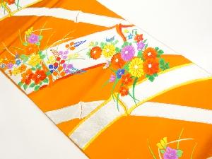 竹に草花模様織出し袋帯